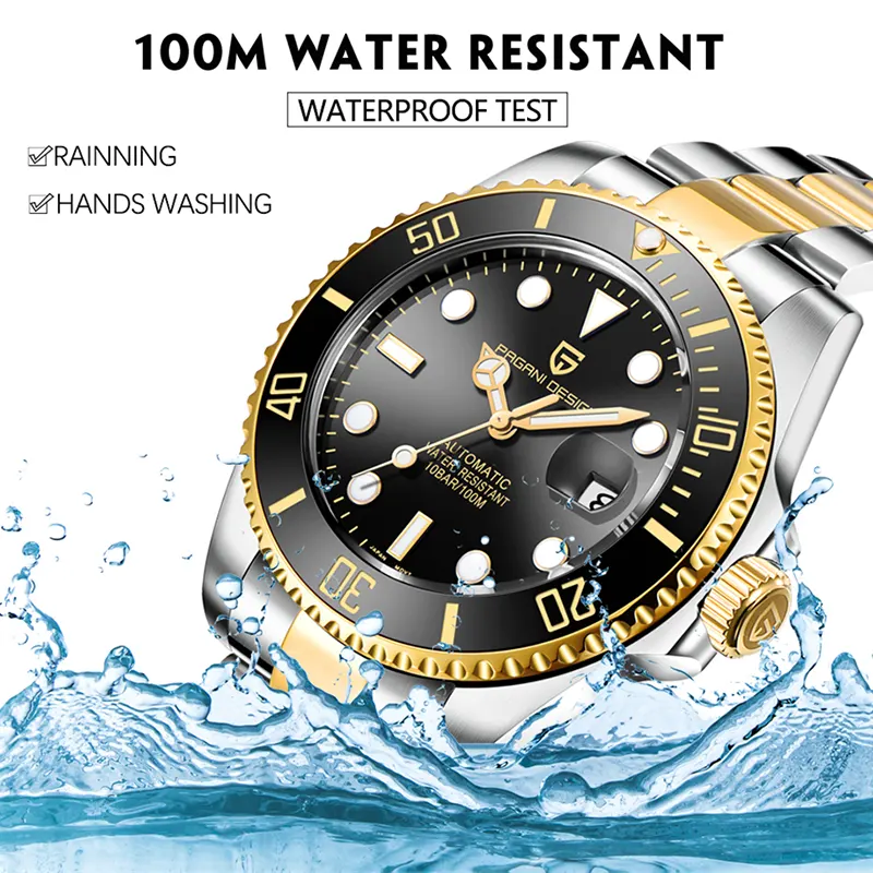 Pagani Design PD-1639 Submariner Two-tone Black Dial Men's Watch